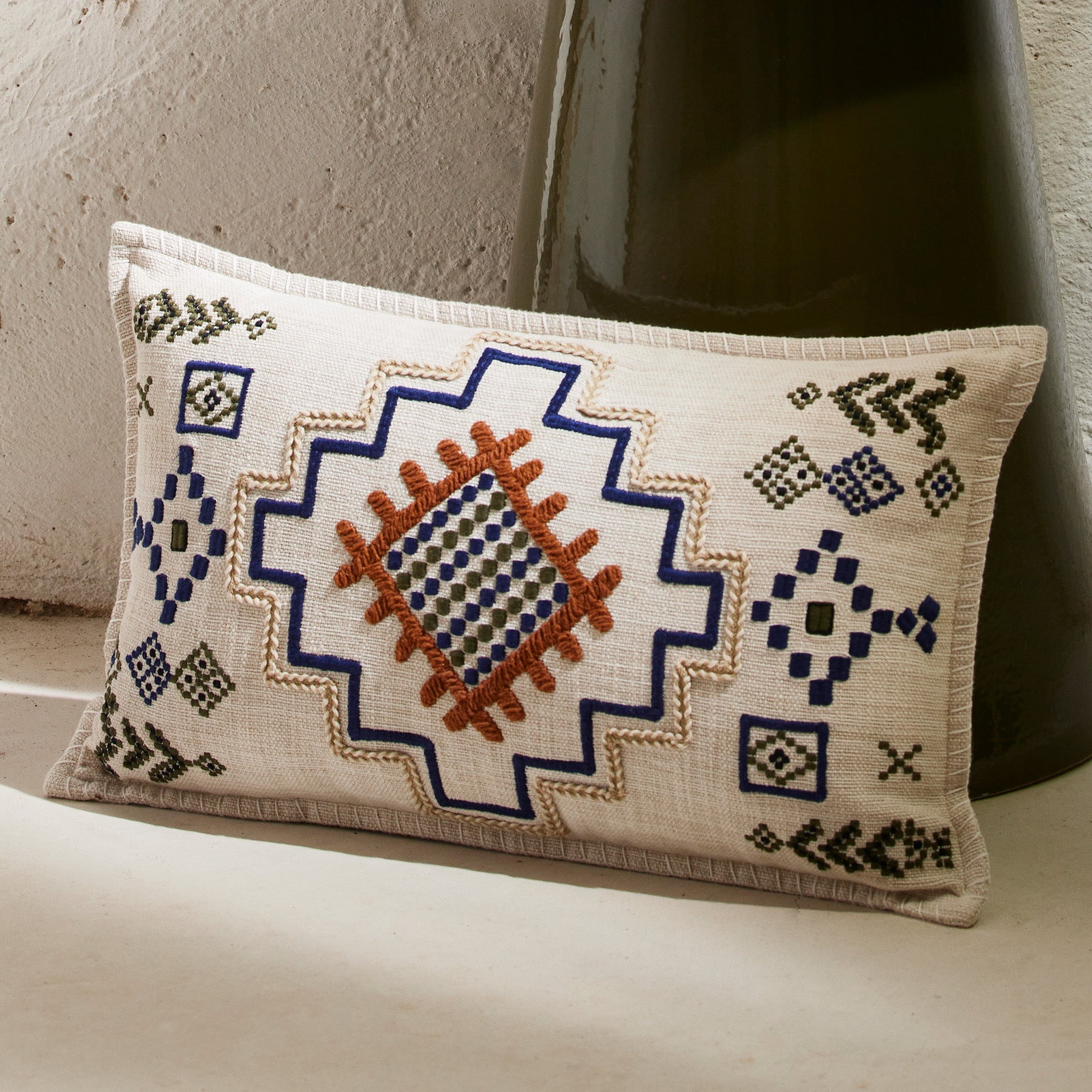 Housse de coussin JUANY naturel et indigo